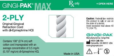 Gingi-Pak Max 2-ply label.jpg Principal display-2-ply - Gingi Pak Max 2 ply label